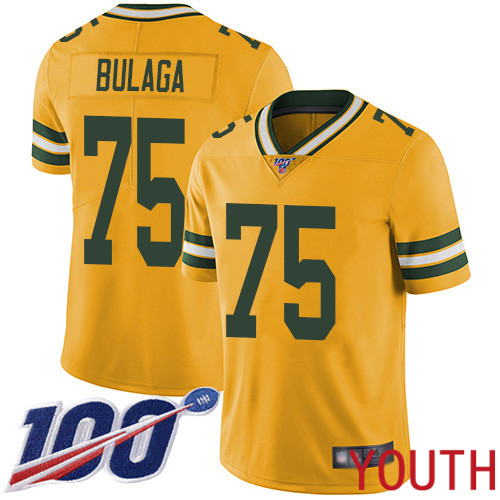 Green Bay Packers Limited Gold Youth 75 Bulaga Bryan Jersey Nike NFL 100th Season Rush Vapor Untouchable